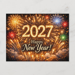 Cartes Pour Fêtes Annuelles Feux d'artifice dorés brillants Bonne Année 2027