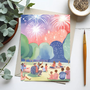 Cartes Pour Fêtes Annuelles Feux d'artifice du 4 juillet Rouge Blanc Bleu