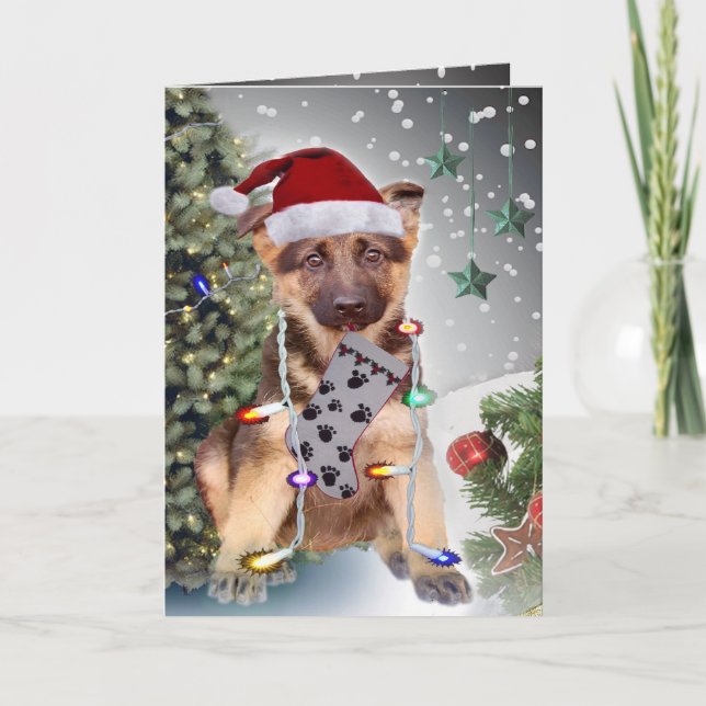 Cartes Pour Fêtes Annuelles Feux de Noël berger allemand (Devant)