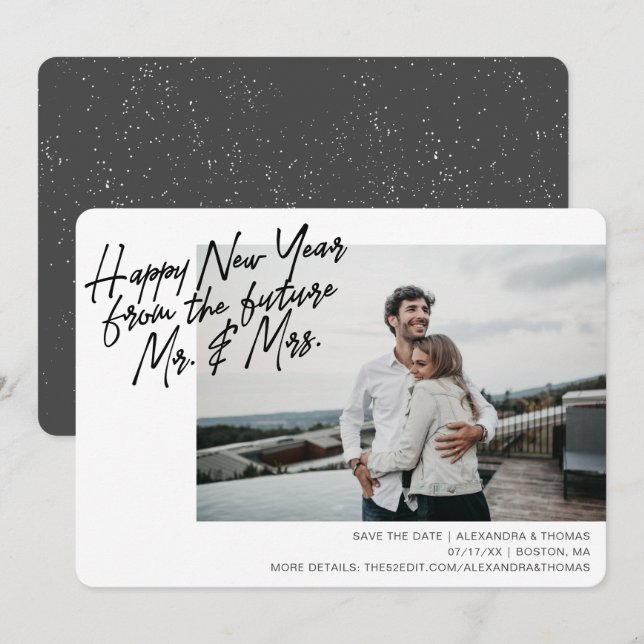 Cartes Pour Fêtes Annuelles Fiançailles de la nouvelle année Enregistrer la da (Devant / Derrière)