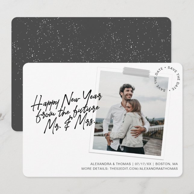 Cartes Pour Fêtes Annuelles Fiançailles de la nouvelle année Enregistrer la ph (Devant / Derrière)