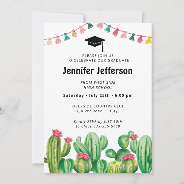 Cartes Pour Fêtes Annuelles Fiesta Graduation Cactus Party (Devant)