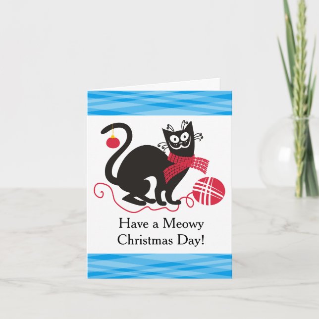 Cartes Pour Fêtes Annuelles Fil de chat amusant tricot crochet Noël (Devant)