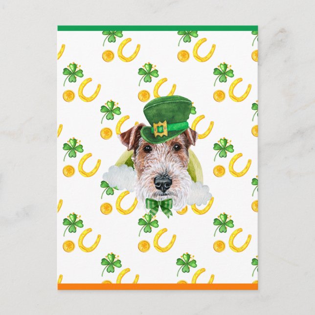 Cartes Pour Fêtes Annuelles Fil Fox Terrier Shamrock St. Patricks Day (Devant)
