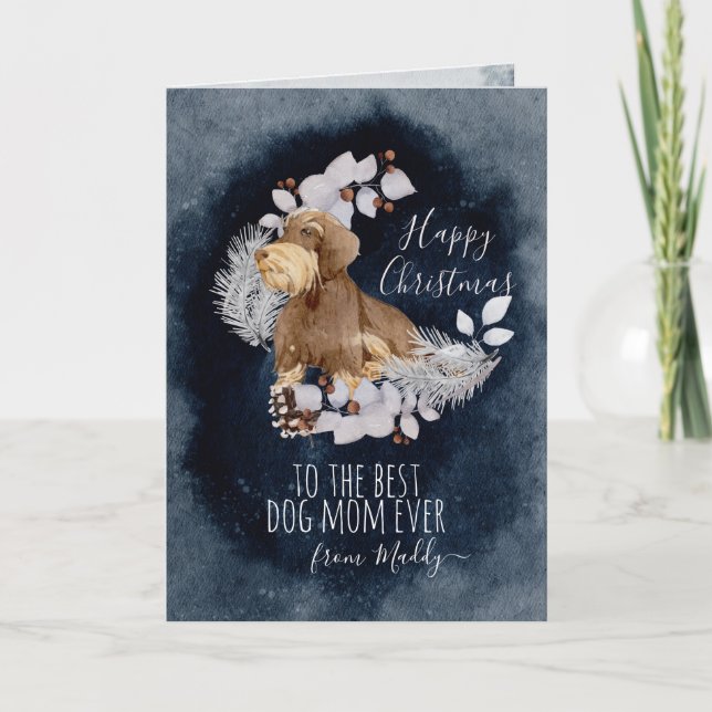Cartes Pour Fêtes Annuelles Fil personnalisé Haired Daschund Maman Noël (Devant)