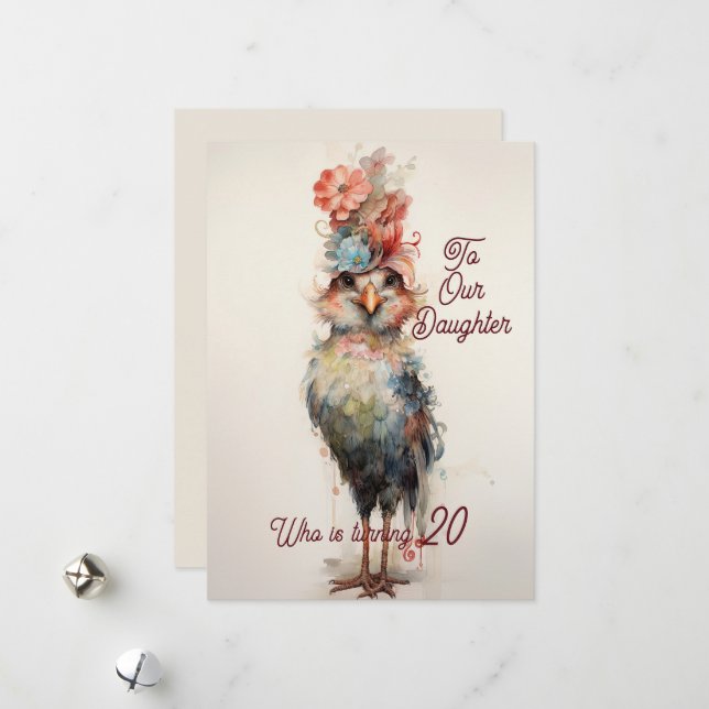 Cartes Pour Fêtes Annuelles Fille 20e anniversaire Abstrait poulet (Devant/Arrière en situation)
