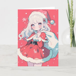 Cartes Pour Fêtes Annuelles Fille Anime Père Noël Kawaii