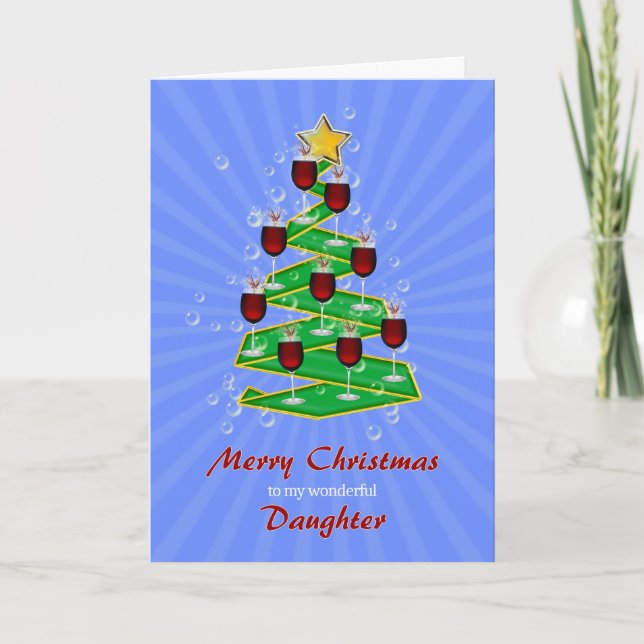 Cartes Pour Fêtes Annuelles Fille, Arbre de Noël avec Vin (Devant)