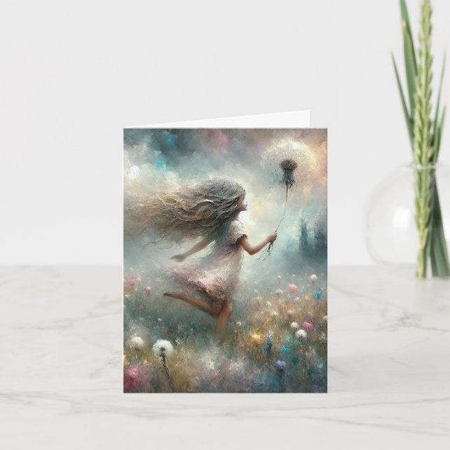 Cartes Pour Fêtes Annuelles Fille Avec Dandelion Fluffy (Devant)