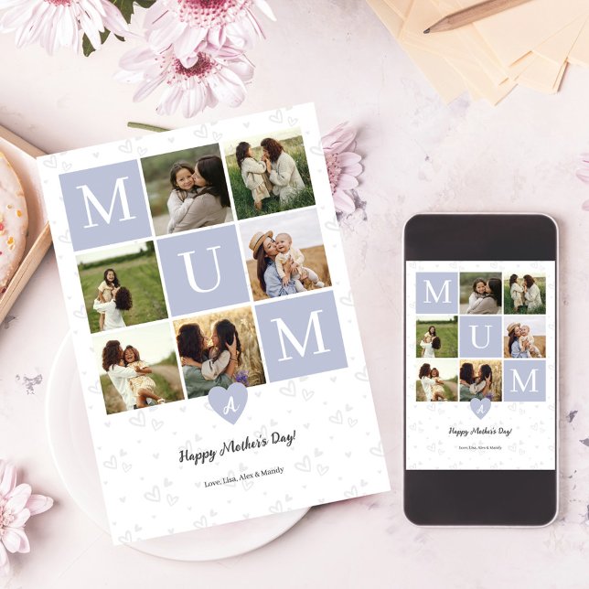 Cartes Pour Fêtes Annuelles Fille Carré photo maman Monogramme & Personnalisé (Mum Photo Square Gird Monogram & Personalized Holiday Card)