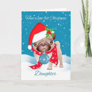 Cartes Pour Fêtes Annuelles Fille, chien de carlin avec le casquette mignon de