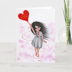 Cartes Pour Fêtes Annuelles Fille de ballon de coeur d'amour petite dans la