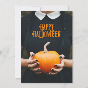 Cartes Pour Fêtes Annuelles Fille de la citrouille d'Halloween en robe noire j
