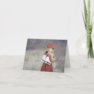 Cartes Pour Fêtes Annuelles Fille de neige avec patins de glace Noël
