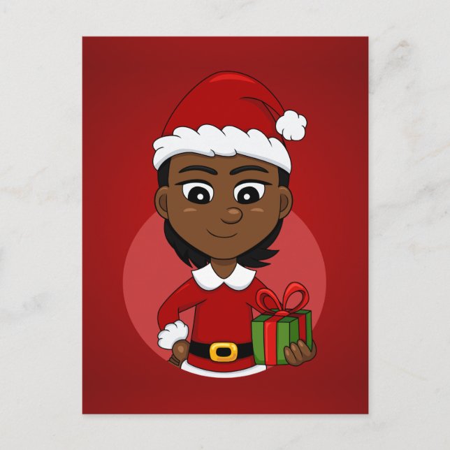 Cartes Pour Fêtes Annuelles Fille de Noël afro-américaine aux cheveux courts (Devant)