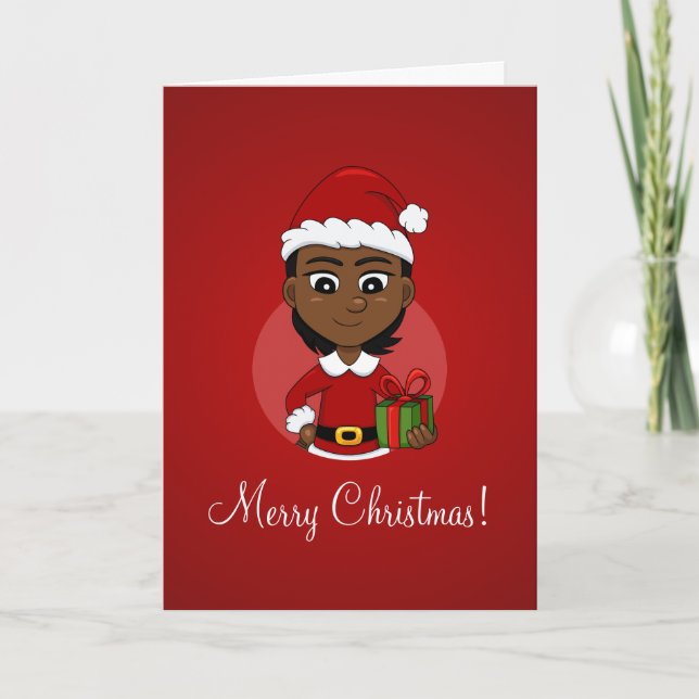 Cartes Pour Fêtes Annuelles Fille de Noël afro-américaine aux cheveux courts (Devant)