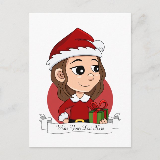 Cartes Pour Fêtes Annuelles Fille de Noël aux cheveux bruns ondulés (Devant)
