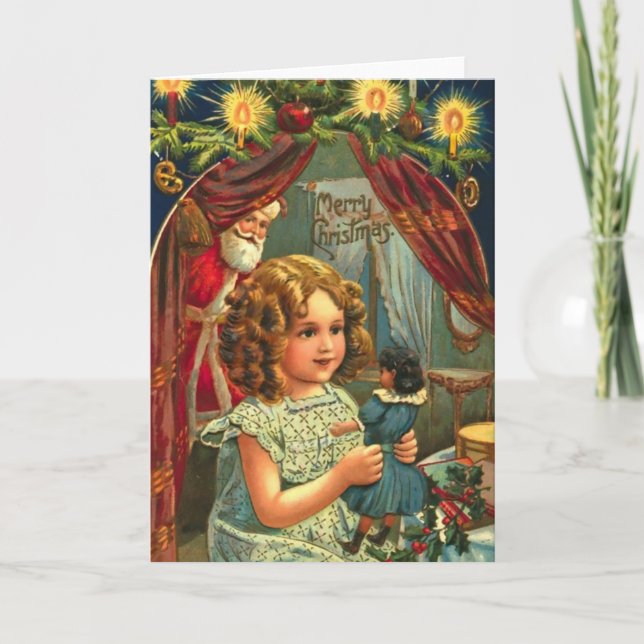 Cartes Pour Fêtes Annuelles Fille de Noël avec poupée (Devant)