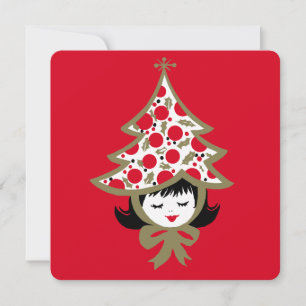 Cartes Pour Fêtes Annuelles Fille de Noël rétro vintage avec chapeau en forme