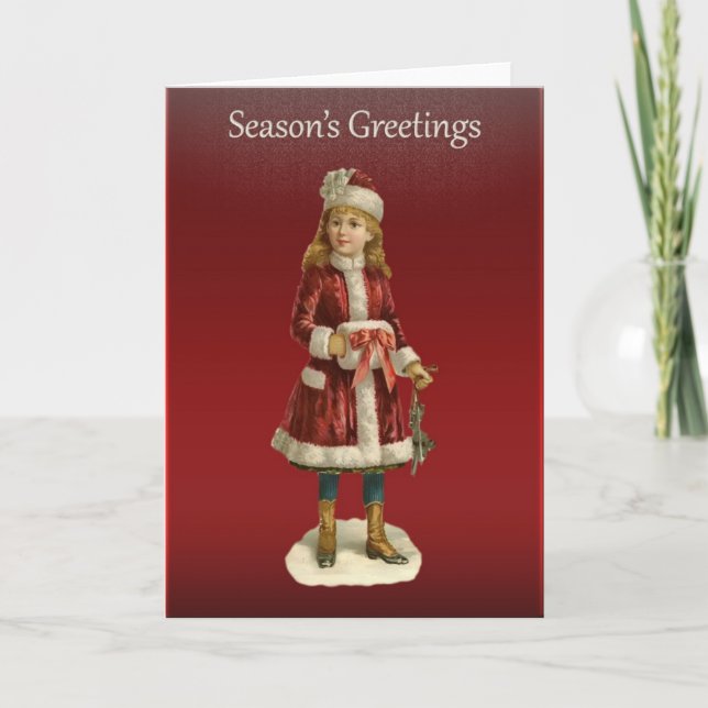 Cartes Pour Fêtes Annuelles Fille de Noël victorienne voeux (Devant)