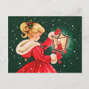 Cartes Pour Fêtes Annuelles Fille de Noël Vintage Avec Lanterne