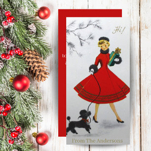 Cartes Pour Fêtes Annuelles Fille de Noël Vintage Avec Poodle Personnalisé