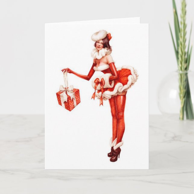 Cartes Pour Fêtes Annuelles Fille de Pin- Père Noël de Noël (Devant)