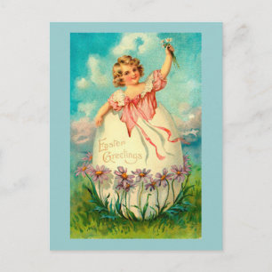 Cartes Pour Fêtes Annuelles Fille En Oeuf Pâques Vintages