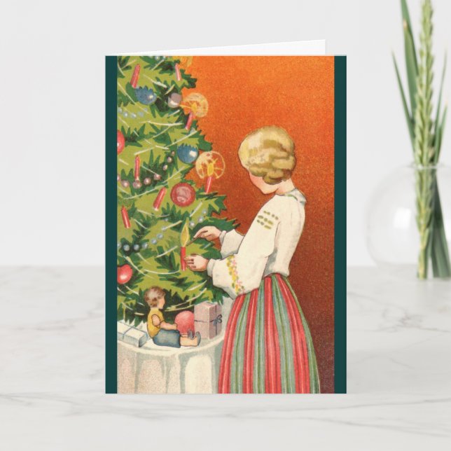 Cartes Pour Fêtes Annuelles Fille estonienne à l'arbre de Noël (Devant)