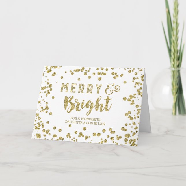 Cartes Pour Fêtes Annuelles Fille et beau-fils de Noël de confettis d'or (Devant)