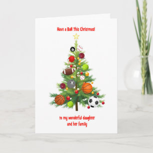 Cartes Pour Fêtes Annuelles Fille et famille Noël Arbre Sports Balls