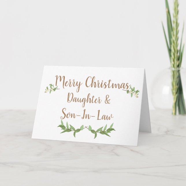 Cartes Pour Fêtes Annuelles Fille et fils en droit Feuilles verts Noël (Devant)