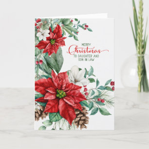 Cartes Pour Fêtes Annuelles Fille et mari Noël Poinsettias Élégant