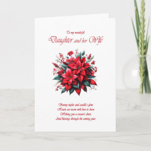 Cartes Pour Fêtes Annuelles Fille et sa femme Poinsettias de Noël