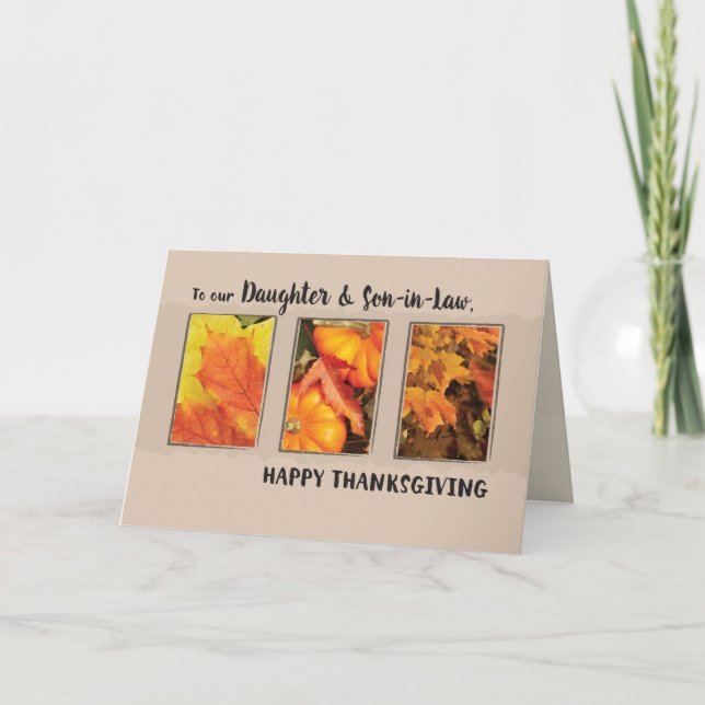 Cartes Pour Fêtes Annuelles Fille et son beau-fils, trois Feuilles de Thanksgi (Devant)