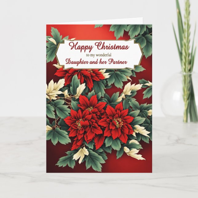 Cartes Pour Fêtes Annuelles Fille et son partenaire Noël Poinsettias (Devant)