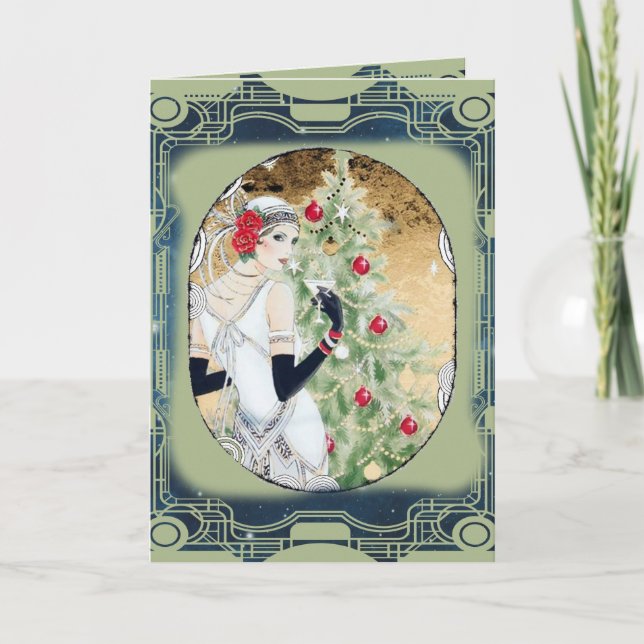 Cartes Pour Fêtes Annuelles Fille Flamme de Noël avec boisson et arbre (Devant)