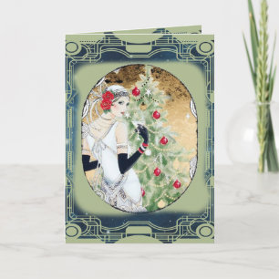 Cartes Pour Fêtes Annuelles Fille Flamme de Noël avec boisson et arbre