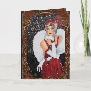 Cartes Pour Fêtes Annuelles Fille flapper de Noël Ciel nocturne étoilé