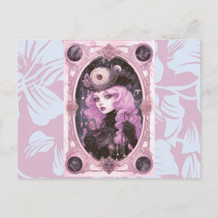 Cartes Pour Fêtes Annuelles Fille gothique Cheveux violets Fond rose Halloween