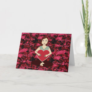 Cartes Pour Fêtes Annuelles Fille mignonne de yoga tenant le coeur rouge