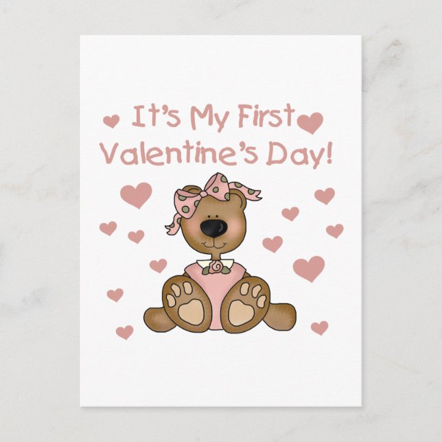 Cartes Pour Fêtes Annuelles Fille Ours 1er Saint Valentin (Devant)