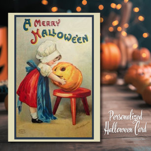 Cartes Pour Fêtes Annuelles Fille pèlerine vintage avec Citrouille Halloween p