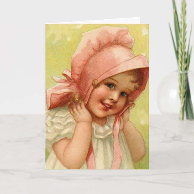 Cartes Pour Fêtes Annuelles Fille rose vintage Pâques de capot (Devant)