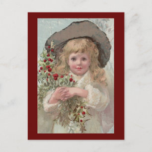 Cartes Pour Fêtes Annuelles Fille victorienne avec le houx de Noël