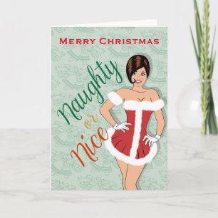 Cartes Pour Fêtes Annuelles Fille vilaine ou Nice dans la robe de Père Noël