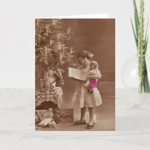 Cartes Pour Fêtes Annuelles fille vintage avec la poupée à Noël