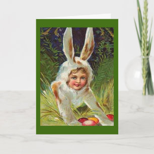 Cartes Pour Fêtes Annuelles Fille vintage de Pâques en costume lapin, ZSSG