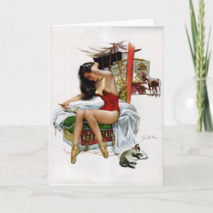 Cartes Pour Fêtes Annuelles Fille vintage de Pin- d'art de beauté de cirque