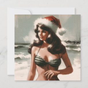 Cartes Pour Fêtes Annuelles Fille Vintage en Bikini et Chapeau de Père Noël Ép